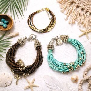 Lot of 3 Multi Cord Charm Bracelets